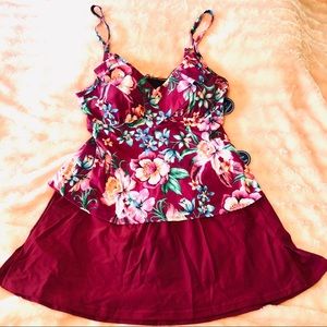 Swimsuits For All Tankini Top and Skirt Size 16